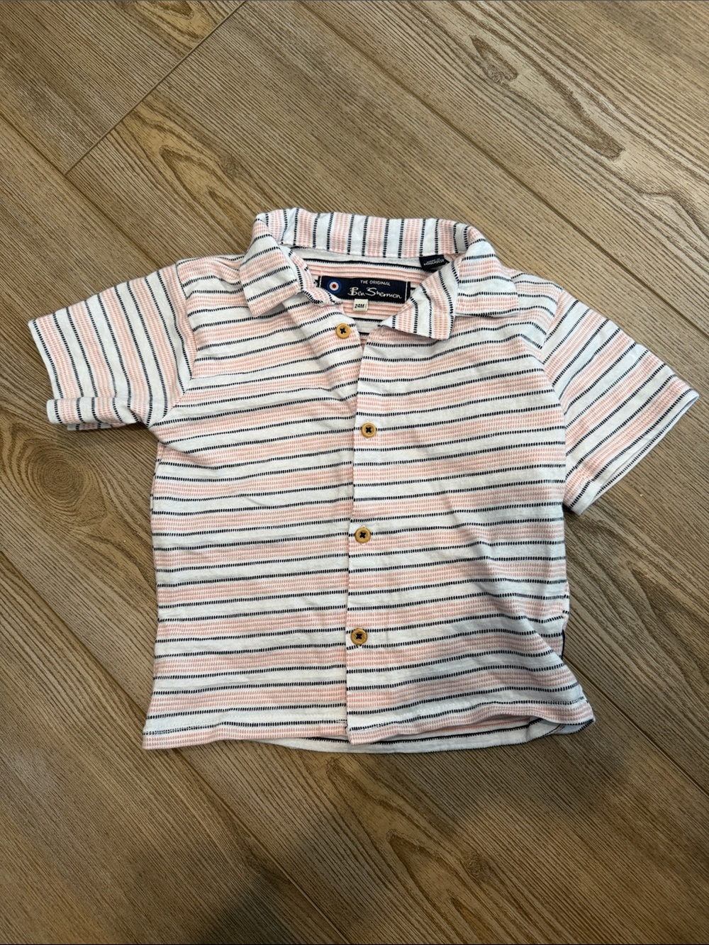 Ben Sherman Pink, White & Navy Striped Short-Sleeve Button Shirt
